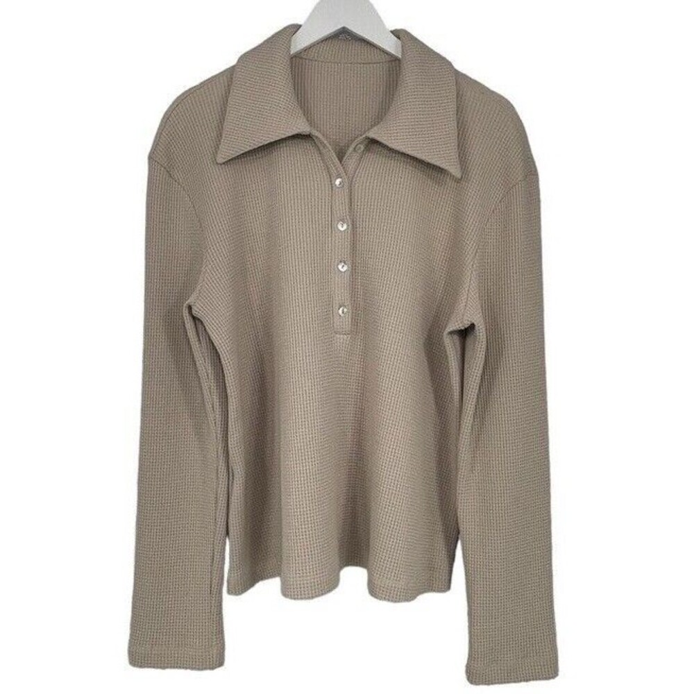 Lovers + Friends Oversized Top Med-Large Henley Pullover Waffle Knit SAMPLE SALE